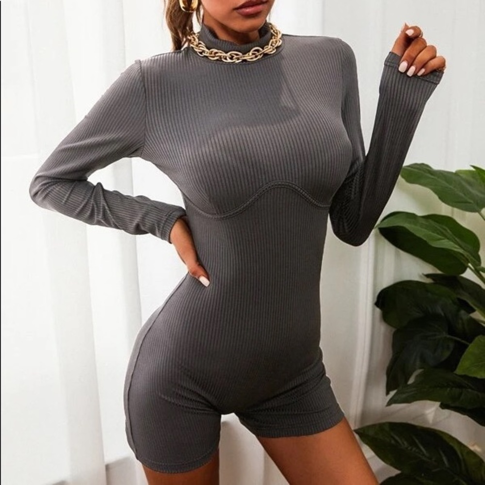 Ribbed Knit Unitard Romper